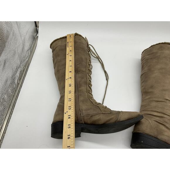 Qupid Boots Womens Size 8 Brown Knee High Lace Up Faux Suede Fleece Lined Zip - Picture 11 of 16